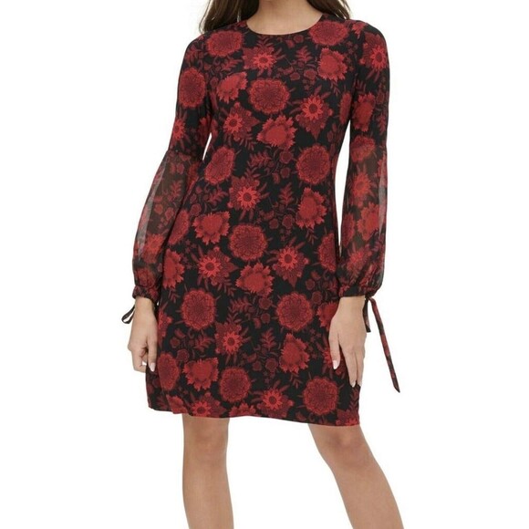 Tommy Hilfiger Women’s Shift Dress Size 2 Floral Long Sleeve Zipper Back - Picture 1 of 12